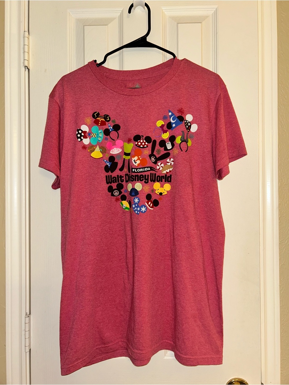 NWOT Disney Adult Shirt - Ear Hat Collage - Walt Disney World - Red Mens Large